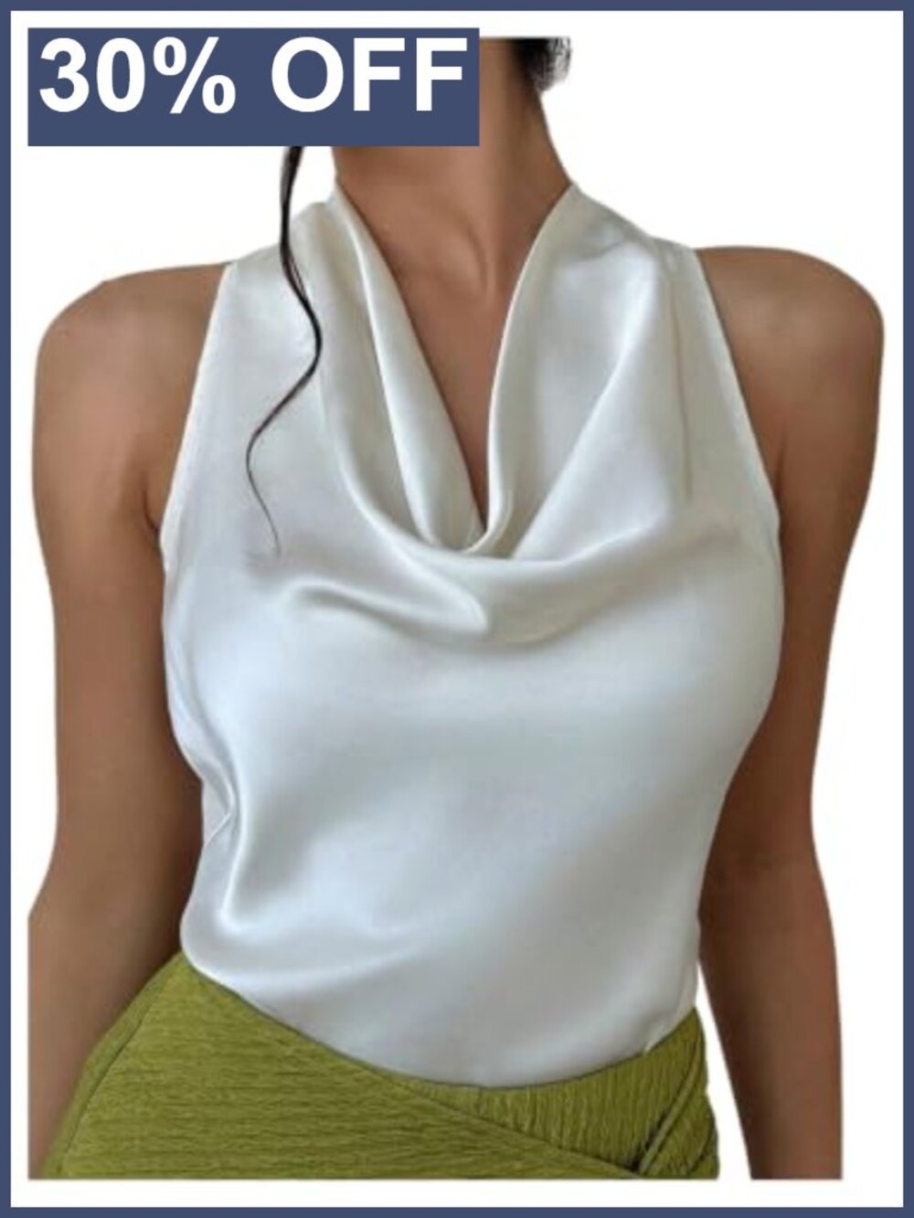 Satin Cowl Neck Halter Top Tie Back Sleeveless Dressy Womens Blouse